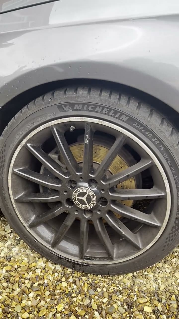 Mercedes alloy wheel greyed over with brake dust before cleaning